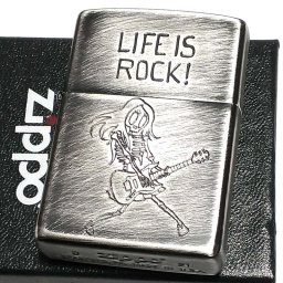 ZIPPO ライター ユーズドフィニッシュ ROCK スカル かわいい ジッポ アンティークシルバー 彫刻 かっこいい おしゃれ レディース メンズ ギフト プレゼント