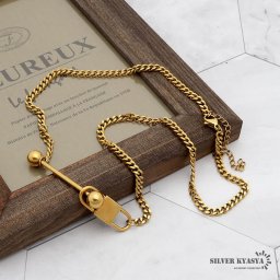 レディースネックレス 喜平チェーン 鍵 南京錠 ステンレス IPメッキ 18k 金メッキ ゴールド gold キヘイ 喜平 カニカン オリジナル ハンドメイド 金属アレルギー対応 女性