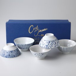 Cool Japan -粋- 茶碗 江戸小紋 5個セット 日本製 美濃焼 陶器 和 洋 茶碗 小丼 小鉢 和食器 食器セット ギフト プレゼント 電子レンジ対応 食洗機対応 新生活 結婚祝い 贈り物 和モダン おしゃれ ナチュラル 人気 来客用 ライスボウル