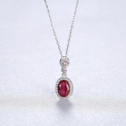 ネックレス FORMICA Nanocrystal レッド シルバー925 シルバー 小豆 アズキチェーン 引き輪 オーバル 大粒 4本爪 ヘイロー 揺れる ゆれる エレガント 40+5cm cn0621