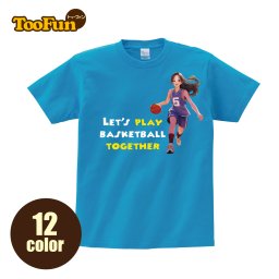 【Tシャツ 半袖 】087 バスケ バスケットボール ドリブル Basketball  いっしょ 萌 萌え 美少女 かわいい アニメ キャラ リンクコーデ オリジナル デザイン メンズ レディース キッズ [ 5.6オンス 厚手 綿100% 豊富なカラー 長持ち 天然素材 敏感肌] コットン アウトドア 人気