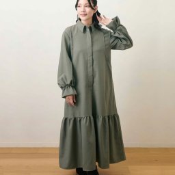 【送料無料】授乳服〈授乳/マタニティ〉ヘムフレア―シャツワンピース