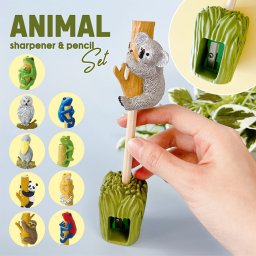 ペンシル＆シャープナー アニマル カエル プレゼント ギフト セット 鉛筆 インテリア 動物 動物好き アニマルグッズ コアラ パンダ 子供 鉛筆削り 鉛筆 リアル おもしろ 贈り物 カエル好き 男の子 女の子 小学生 中学生 高校生 大学生 ペン立て