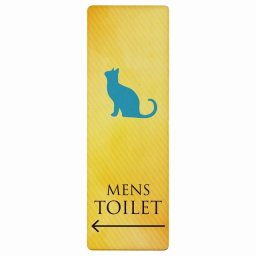 トイレ プレート 木製 MENS ねこ 猫 ネコ イエローグラデーション 左 矢印 長方形 縦書き 6x18cm 方向案内 進路ドア サインステッカー ピクトサイン トイレマーク表示 案内 注意 施設 御手洗 TOILET おしゃれ シンプル 安全対策