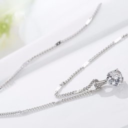 ネックレス キュービックジルコニア ホワイト 真鍮 シルバー 小豆 アズキチェーン カニカン ラウンド 大粒 4本爪 上品 エレガント おしゃれ 40+5cm n15042401