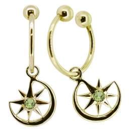 フープイヤリング k18 ノンホールピアス 揺れる 三日月 星 ペリドット イヤーカフ レディース 痛くない 18k 両耳用 母の日 2024