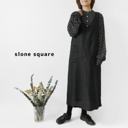 【slone square スロンスクエア】フレンチリネン Vネック ジャンパースカート (58102)レディース 春 夏 ワンピース ロング 麻100％ 日本製 ナチュラル カジュアル シンプル ゆったり 体型カバー 無地 黒 30代 40代 50代 60代 きれいめ 母の日 クリスマス ギフト プレゼント