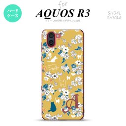 SH-04L SHV44 R3 AQUOS R3 スマホケース カバー 猫 花 黄 +アルファベット nk-r3-1721i