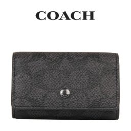 送料無料 コーチ COACH アウトレット 敬老の日 メンズ 小物 キーケース CAR00 QBMI5(チャコール×ブラック) シグネチャー (男性 プレゼント ギフト 定番 人気 上質 コンパクト キーリング)