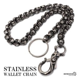 ステンレス スカル ウォレットチェーン 幅12mm 太幅 ごつめ 重厚感 個性的 フック ドクロ メンズ 燻し風加工 財布紐 重厚 財布 鎖 盗難防止 紛失防止 男性