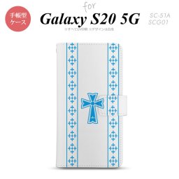 SC-51A SCG01 Galaxy S20 5G 手帳型 スマホケース 全面印刷 おしゃれ ストラップホール 内側にカードポケット付き ゴシック クリア 水色 nk-004s-s20-dr1006