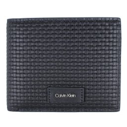 カルバンクライン　CK　Calvin Klein　二つ折り財布　LV04D1125G　ブラック BLACK　織柄型押し　フルグレインレザー　EMBOSSED WOVEN BILLFOLD WITH COIN　Europeライン