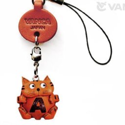イニシャル動物 ねこ A  携帯ストラップ【レザー 本革 VANCA バンカクラフト革物語 国産 ハンドメイド 贈り物 即納】