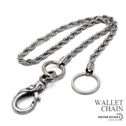 ステンレス ウォレットチェーン シルバー メンズ 財布 ロープチェーン スカル フック 鎖 盗難防止 紛失防止 男性