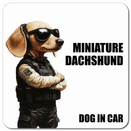 名入れ可 Miniature Dachshund ミニチュアダックスフンド カーサイン 車 マグネット 強力 13x13cm 正方形 セキュリティガード風 ちょい悪 マグネットステッカー 犬 安全対策 煽り運転 屋外 防水 屋内