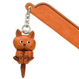 無地ねこぶらぶら チャームブックマーカー【レザー 本革 VANCA バンカクラフト革物語 国産 ハンドメイド 贈り物 即納】