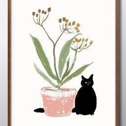 猫 ネコ 黒猫 花 ボタニカル A3 サイズ ポスター アート おしゃれ 絵画 インテリア 北欧 イラスト マット紙 艶消し アートパネル 額 フレーム デザイン 壁掛け ギフト 新築祝い ディスプレイ 引越し祝い　新生活　空間デザイン 