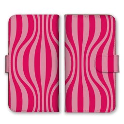 ＼全機種対応／ スマホケース 手帳型 スマホカバー 手帳タイプ スマートフォン ケース カバー ライン 曲線 ストライプ トリック ピンク かわいい おしゃれ カードホルダー付き カード収納 合皮 合成レザー