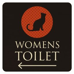 27x27cm トイレ 御手洗 TOILET トイレマーク ねこ 猫 ネコ ミッドナイト風 WOMENS 左 矢印 ピクトサイン 木製ドアサイン ドアプレート インテリア 施設 案内
