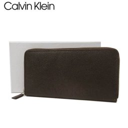 カルバン クライン アウトレット Calvin Klein 財布 79474 レザー エンボスロゴ ラウンドファスナー長財布  leather zip around wallet / BROWN【メンズ】 