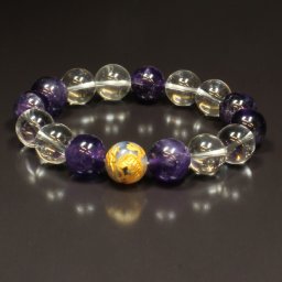 【金運のお守り】 ［幸運をもたらす数珠］12mm 風水神 皇帝龍 ドラゴンアゲート アメジスト 本水晶 ブレスレット 紫水晶 2月 誕生石 運気アップおすすめ ryub44 天然石 母の日ギフト 開運アイテム 上質な贈答品