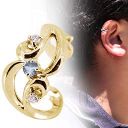 イヤーカフ ゴールド 18金 18k メンズ レディース イヤカフ 片耳用 アクアマリンサンタマリア おしゃれ 軟骨 父の日 2024