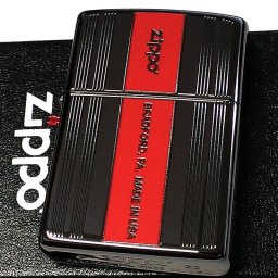 ZIPPO ライター Luxury Line ブラック＆レッド ジッポ おしゃれ ブラックニッケル 縦ライン ロゴ 赤黒 かっこいい 彫刻 メンズ レディース ギフト プレゼント