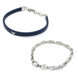 エンポリオアルマーニ EMPORIO ARMANI ブレスレット アクセサリー 2本セット レザーブレスレット チェーンブレスレット EGS2943SET メンズ イーグルロゴ シルバー ネイビー