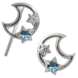 月 星 ブルートパーズ ピアス 10金 キャッチ不要