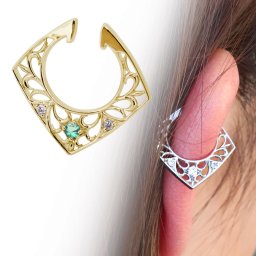 イヤーカフ レディース 18k イヤカフ 片耳 誕生石 5月 エメラルド 唐草 透かし