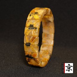 【金運のお守り】 一点物 天然石ブレスレット 地球のエネルギーを感じる太陽放射ルチルバングル16mm ・54g 開運セット 金運 金針水晶のお守り ご褒美 魔除 厄除 京海堂 母の日ギフト 開運アイテム 上質な贈答品 GHB32