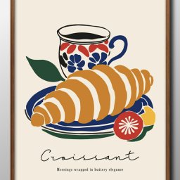 コーヒー カフェ クロワッサン パン A3 サイズ ポスター アート おしゃれ 絵画 インテリア 北欧 イラスト マット紙 艶消し アートパネル 額 フレーム デザイン 壁掛け ギフト 新築祝い ディスプレイ 引越し祝い　新生活　空間デザイン