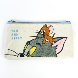 トムとジェリー さがら刺繍ペンポーチ トム＆ジェリー ペンケース 筆箱 文具 ホワイト