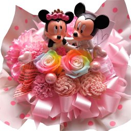 結婚祝い ディズニー フラワーギフト レインボーローズ プリザーブドフラワー ミッキー ミニー ウェディングドール ケース付き ミッキーマウス ミニーマウス