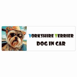 Yorkshire Terrier ヨークシャテリア 犬 カーステッカー DOG IN CAR 海 麦わら帽子 サングラス 夏 15x5cm 長方形 防水 屋外 屋内 車ステッカー ステッカー 車 かっこいい おしゃれ かわいい バイク サインステッカー カーサイン