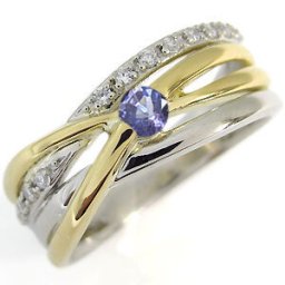 コンビ リング プラチナ 18金 一粒 タンザナイト 指輪