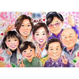 成人式 似顔絵 20歳のお祝いに両親、祖父祖母、兄弟姉妹と一緒の記念似顔絵 ずっと思い出にのこる成人の日の宝物になります あきよ