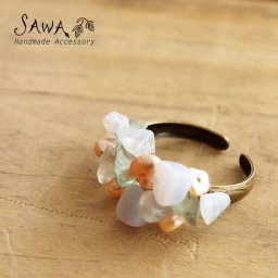 【SAWA サワ】 淡水パール と 天然石 の リング (R-2) 指輪 ハンドメイド 手作り 作家 アクセサリー レディース ナチュラル 卒業式 入学式 結婚式 オケージョン 母の日 クリスマス ギフト プレゼント