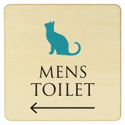 9x9cm トイレ 御手洗 TOILET トイレマーク ねこ 猫 ネコ ナチュラル カラー MENS 左 矢印 ピクトサイン 木製ドアサイン ドアプレート インテリア 施設 案内