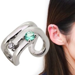イヤーカフ レディース ノンホールピアス プラチナ エメラルド イヤリング 痛くない