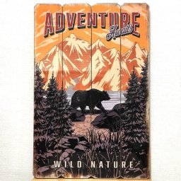 木製看板 おしゃれ キャンプ ADVENTURE アンティーク クマ ウッドボード ガレージ リビング 壁掛け 可愛い カフェ かわいい 店舗 飾り レトロ看板