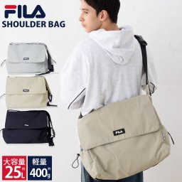 FILA フィラ ショルダーバッグ メンズ レディース 軽量 大容量 25L 通学 通勤 旅行 フラップバッグ メッセンジャーバッグ 筆記体ロゴ 刺繍 ナイロン ブランド 肩掛け おしゃれ スポーツ カジュアル 男女兼用 ユニセックス 黒 プレゼント 2025 outfit
