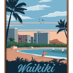 ハワイ ワイキキビーチ A3 サイズ ポスター アート おしゃれ 絵画 インテリア 北欧 イラスト マット紙 艶消し アートパネル 額 フレーム デザイン 壁掛け ギフト 新築祝い ディスプレイ 引越し祝い　新生活　空間デザイン 