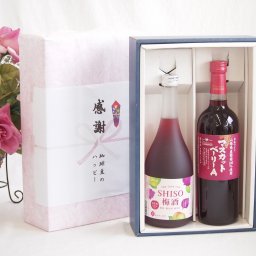 実りの秋の贈り物 感謝の贈り物ボックス 鍛高譚の梅酒と国産ワインセット(山梨県産葡萄100％使用 マスカットベーリーA赤ワイン ライトボディ(山梨県)720ml鍛高譚梅酒720ml