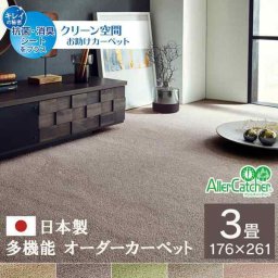 カーペット ラグ 日本 抗菌 消臭 清潔 オーダー 撥水 抗アレル物質 ダニ対策 無地 江戸間 3畳 約176×261cm