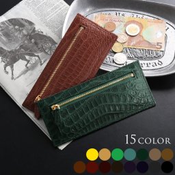 クロコダイル スリム 長財布 フラグメントケース メンズ ポロサス スモールクロコダイル マット 加工 内側 プリント 全15色 本革 薄型 財布 ギフト プレゼント ギフト 父の日 (06001438-mens-1r) クリスマス バレンタイン 母の日 春財布 アクスタポーチ 推し活ケース 定年退職 バレンタイン 成人祝い