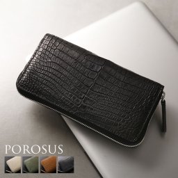 スモール クロコダイル 長財布 ラウンドファスナー 日本製 一枚革 ポロサス センター取り レディース ヌメ革 植物 タンニン 鞣し マット 加工 ベジタブル ICFA LWG 認定 鰐革 保証書付 JRA 4FA(06001979r)