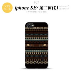 iPhoneSE 2 第二世代 iPhone8&iPhone7 共用 スマホケース 背面カバー ソフトケース エスニック ゾウ 黒 +イニシャル おしゃれ かわいい かっこいい メンズ レディース nk-ise2-tp1571i