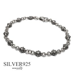 シルバー925 スターチェーンブレスレット メンズ 細身 シルバーブレスレット 星 燻し 銀 silver 金属アレルギー対応 男性