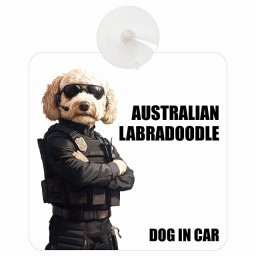名入れ可 Australian Labradoodle オーストラリアンラブラドゥードル DOG IN CAR 吸盤 収れん火災防止タイプ 車内用 セキュリティガード風 ちょい悪 ドッグオンボード 安全対策 あおり運転 セーフティサイン 窓ガラス カーサイン 車 犬
